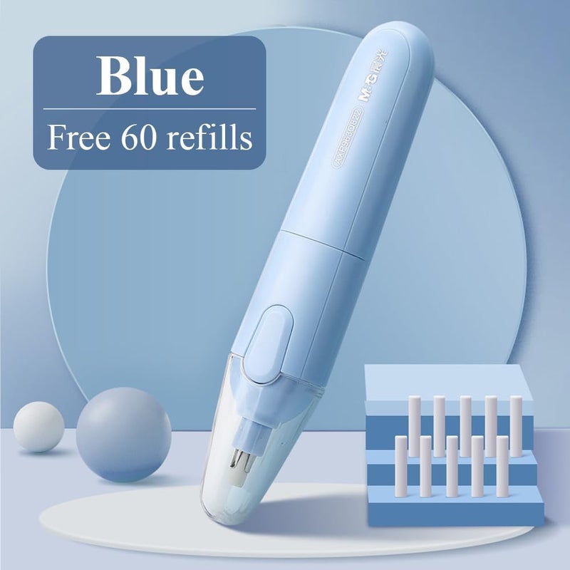 MG Electric Eraser for Artists, Rechargeable 60 Eraser Refills, Automatic Portable Plastic Pen, Requires 2 AAA Batteries (Not Included), Battery Operated for Drafting, Sketching, Painting (Blue) - Image 2